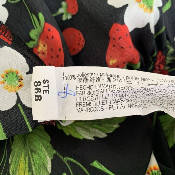 Zara Romper Jumpsuit Women M Black Strawberry Floral Long Sleeve Festival Party - Picture 11 of 11